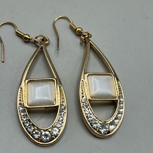Elegant Gold and White Teardrop Earrings